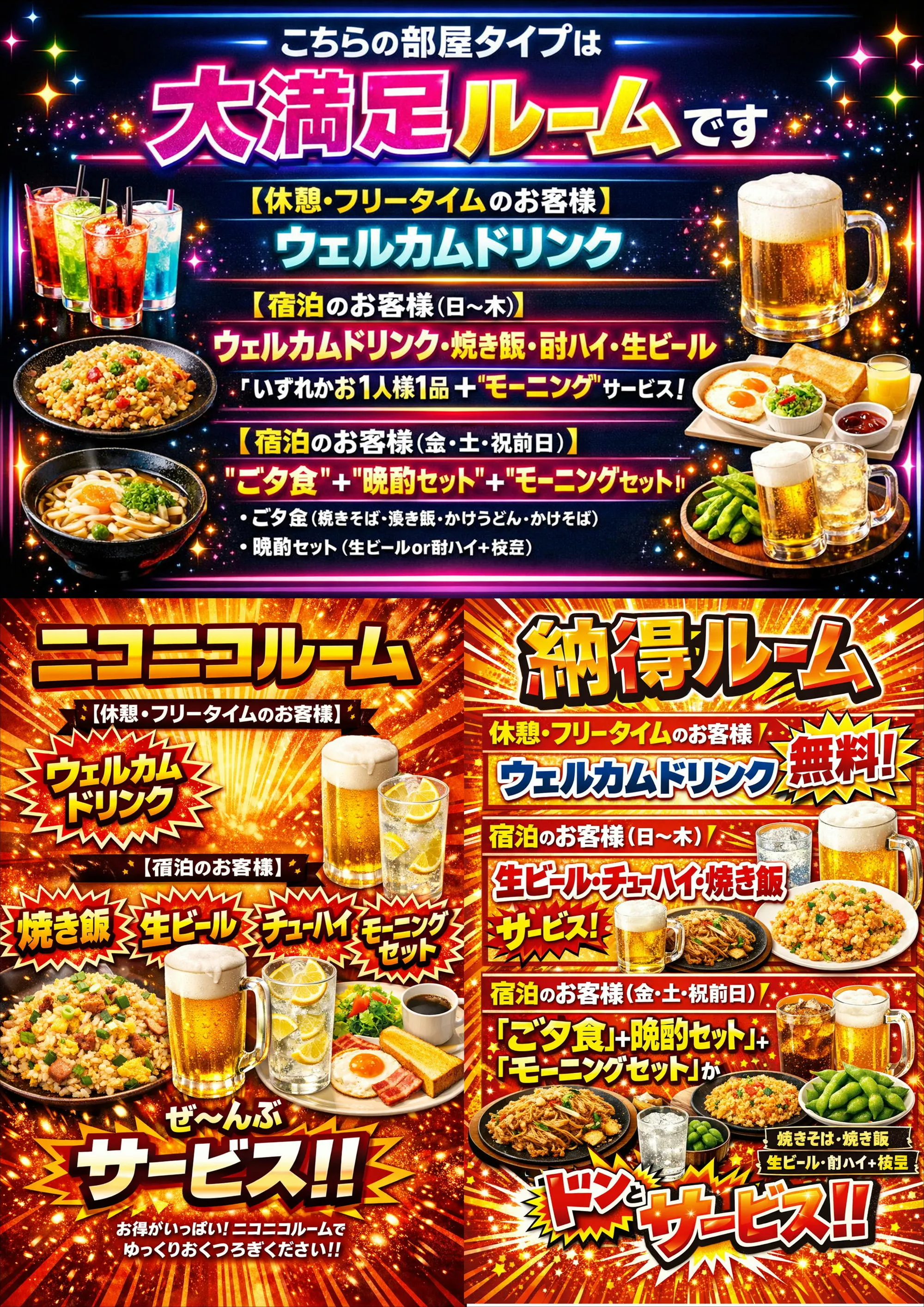 お部屋タイプ別ルームサービスのご案内